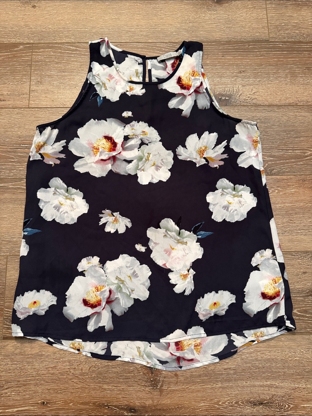 Dalia Navy Floral Sleeveless Camisole with White Blooms Medium - Picture 3 of 7